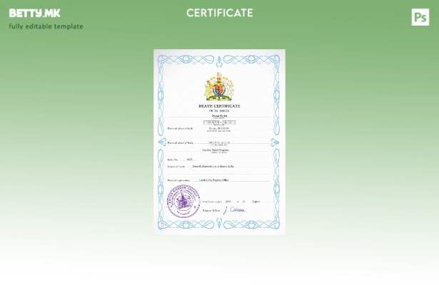 модерен стил ПСД шаблон на уверение за смрт на Обединетото Кралство, шаблон цело